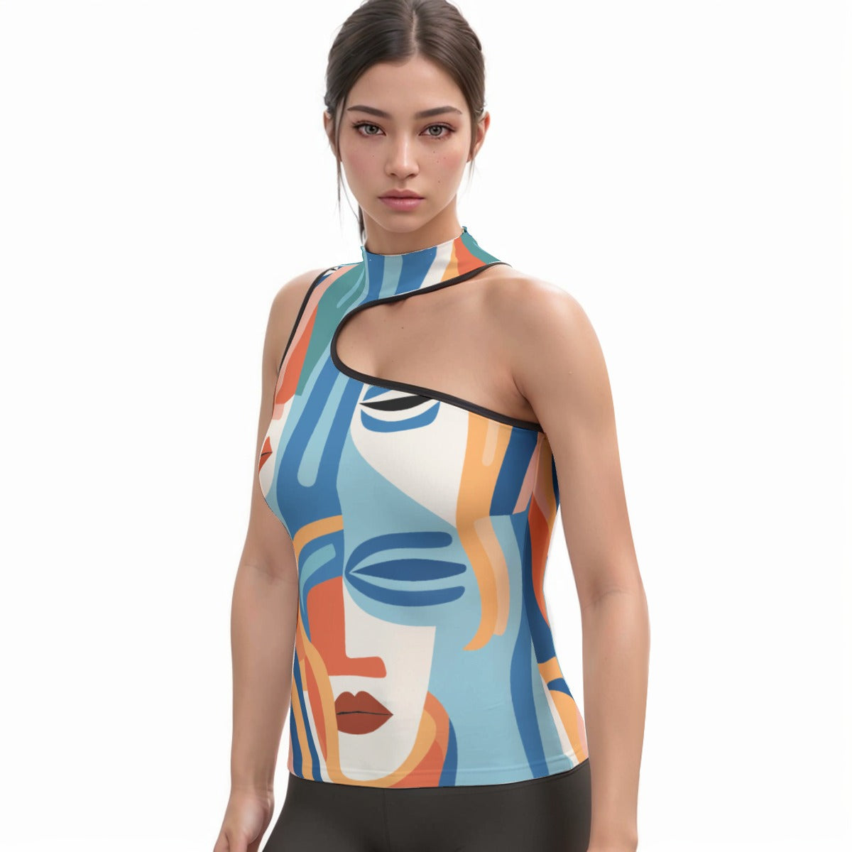 All-Over Print Women's Halter Sleeveless Asymmetrical Tank Top