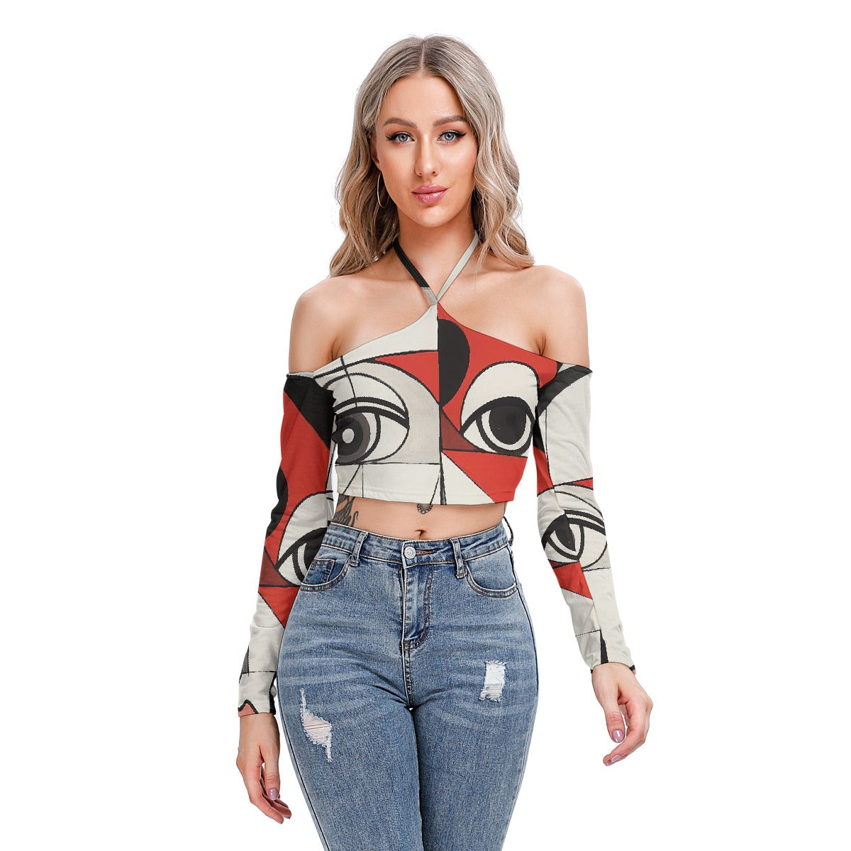 All-Over Print Women's Halter Lace-up Top