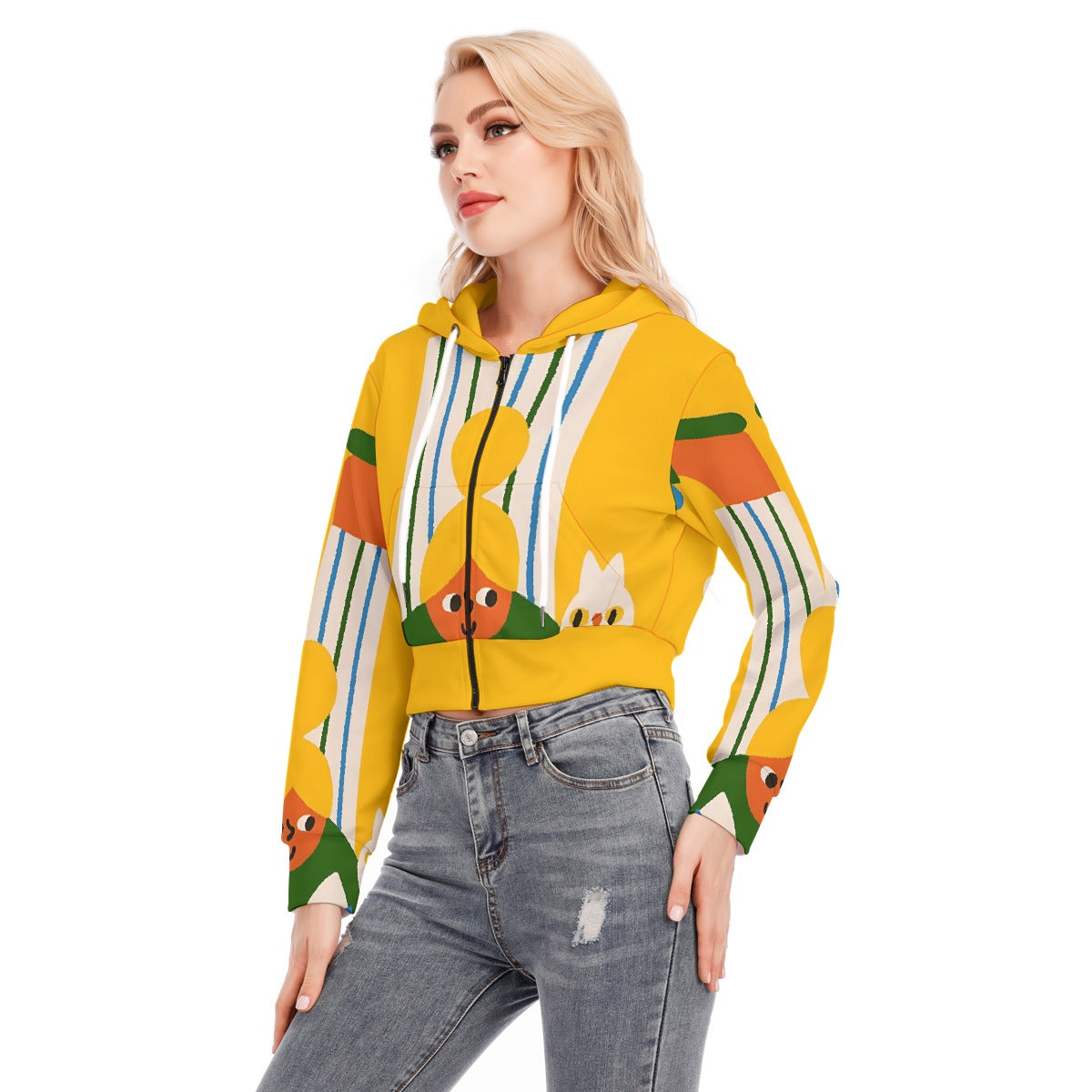 All-Over Print Women's Crop Top Hoodie With Zipper Closure