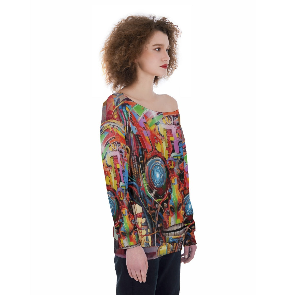 All-Over Print Oversized Women's Off-Shoulder Sweatshirt