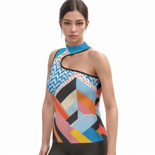 All-Over Print Women's Halter Sleeveless Asymmetrical Tank Top