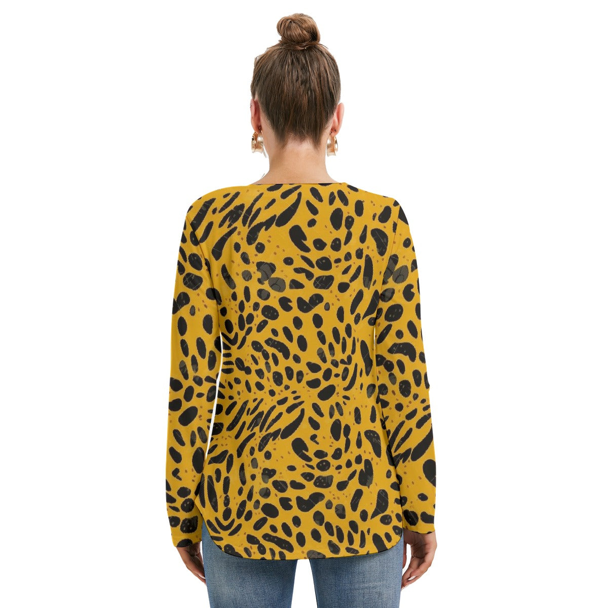 All-Over Print Women's Long Sleeve Neckline Tie Sweatshirt