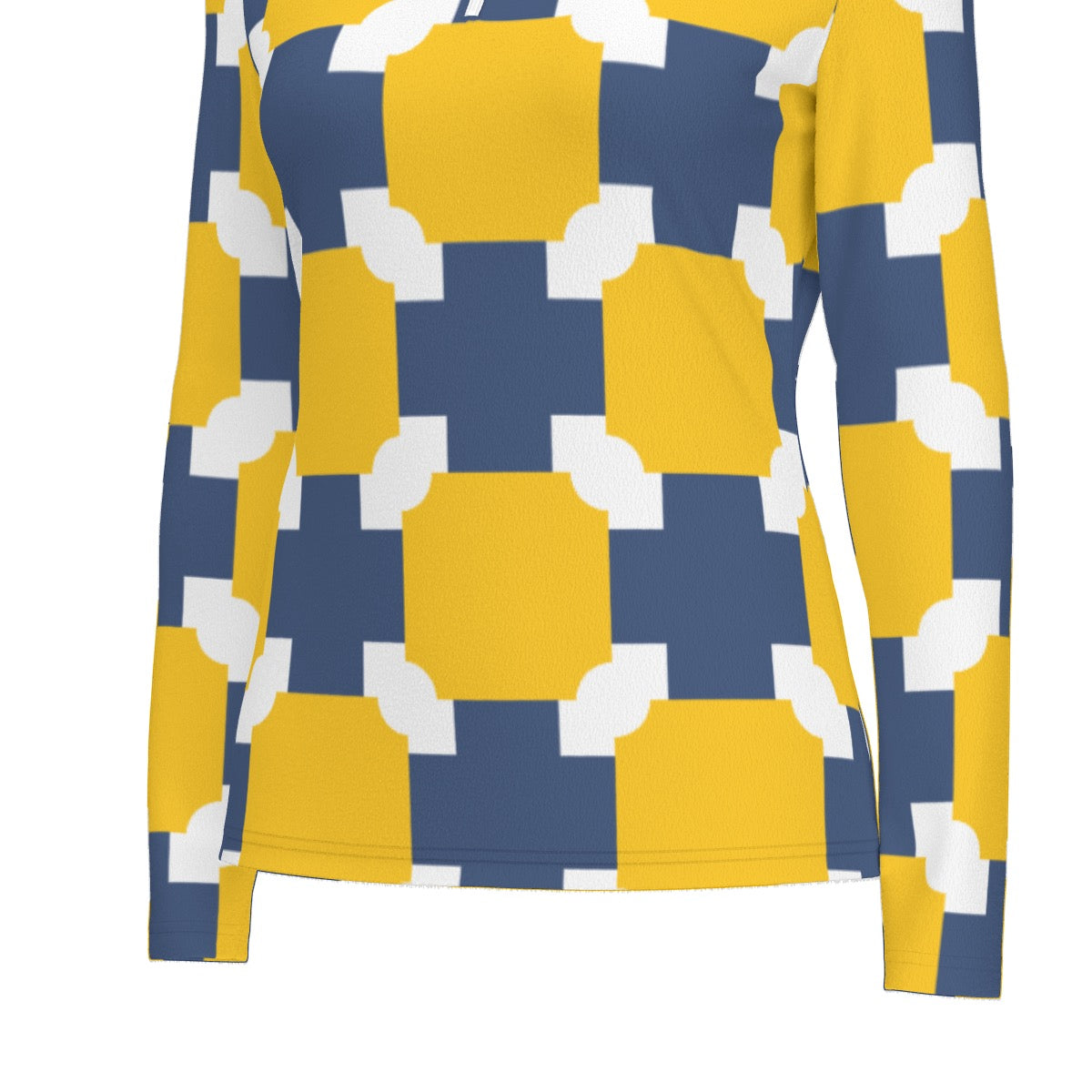 All-Over Print Women's Sports Collar Jersey With Long Sleeve