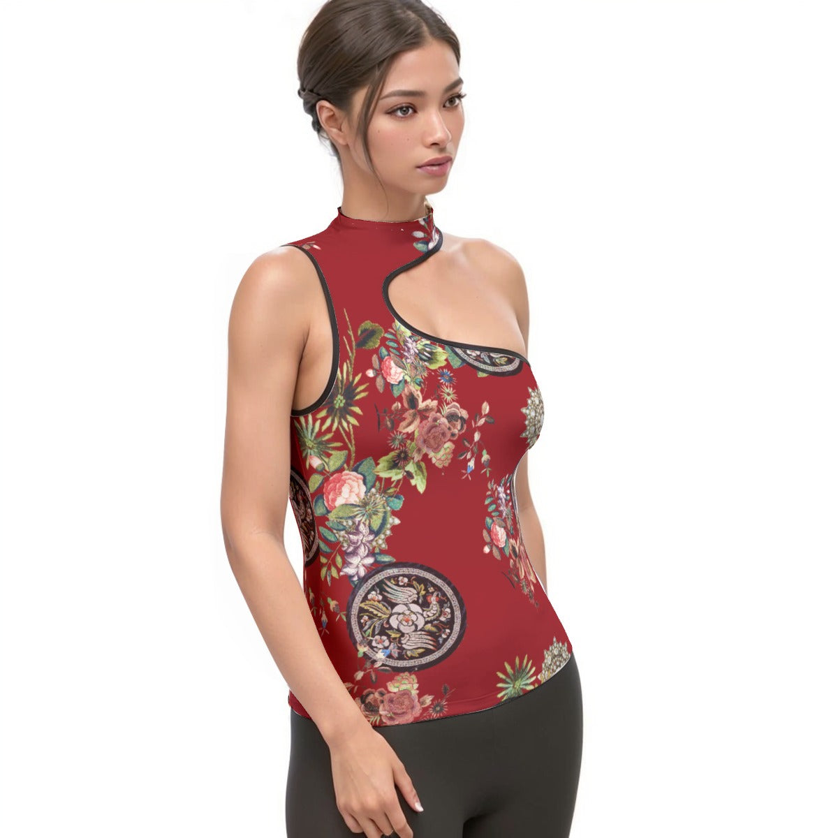All-Over Print Women's Halter Sleeveless Asymmetrical Tank Top