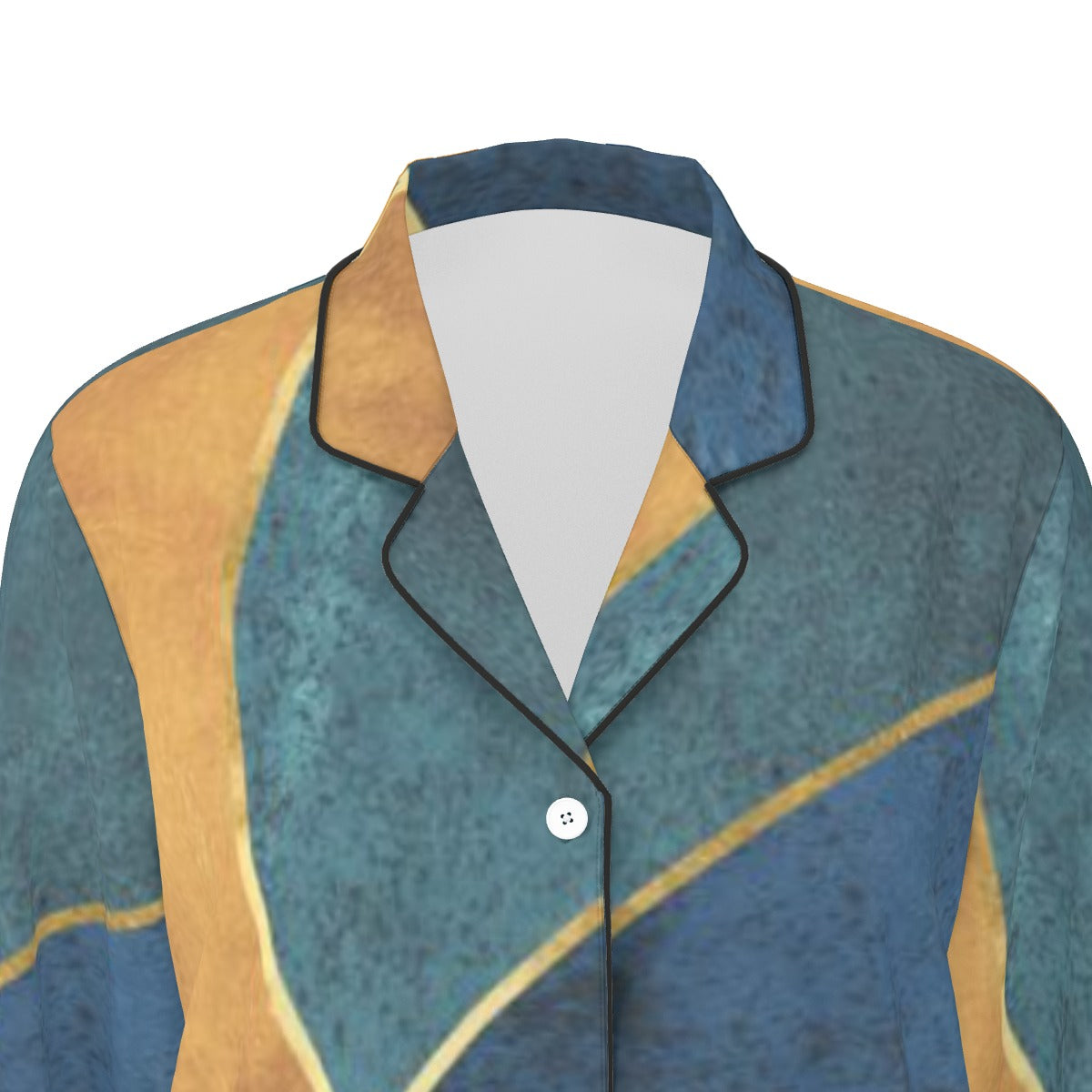 All-Over Print Women's Long Sleeve Pajama Set With Black Contrast Piping