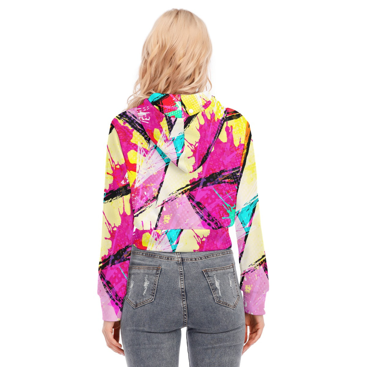All-Over Print Women's Crop Top Hoodie With Zipper Closure