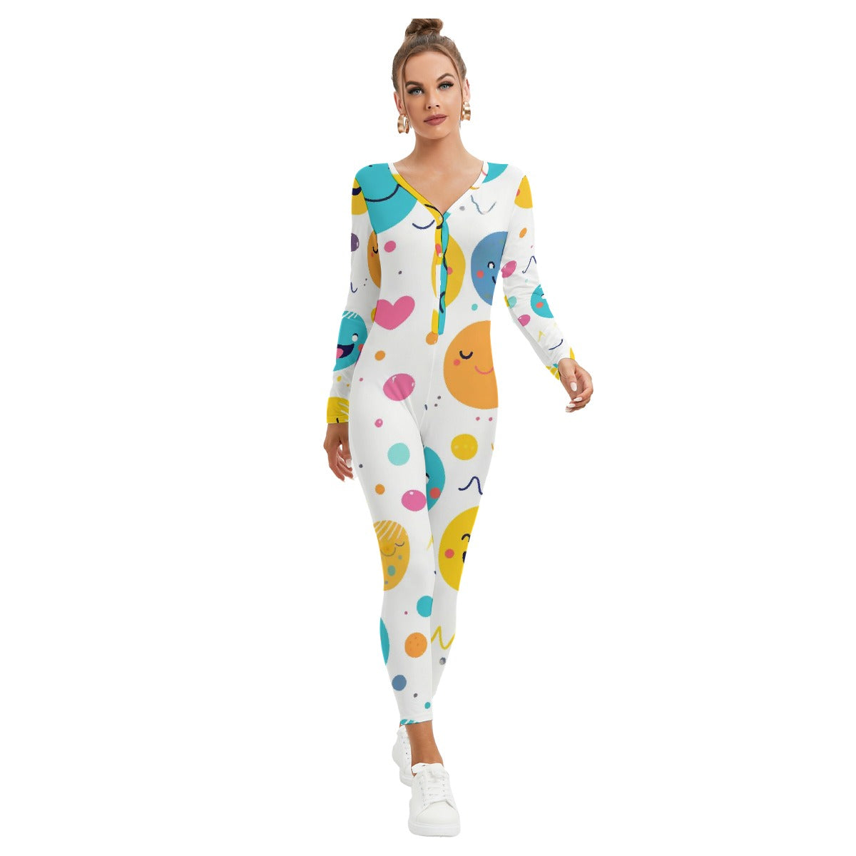 All-Over Print Women's Plunging Neck Jumpsuit