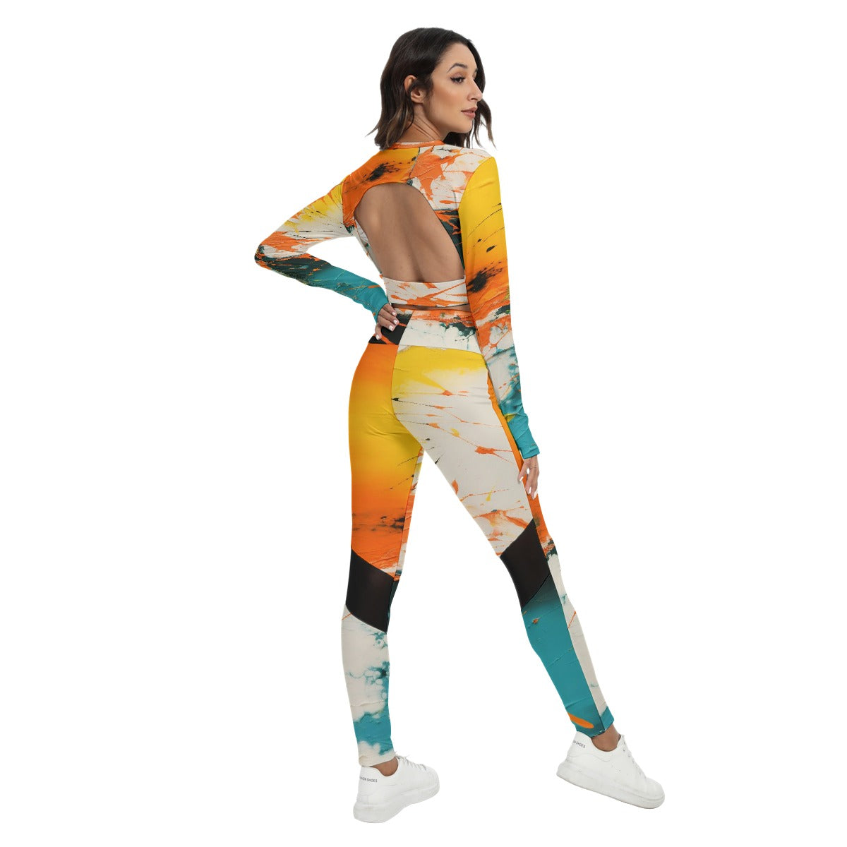 All-Over Print Women's Sport Set With Backless Top And Leggings
