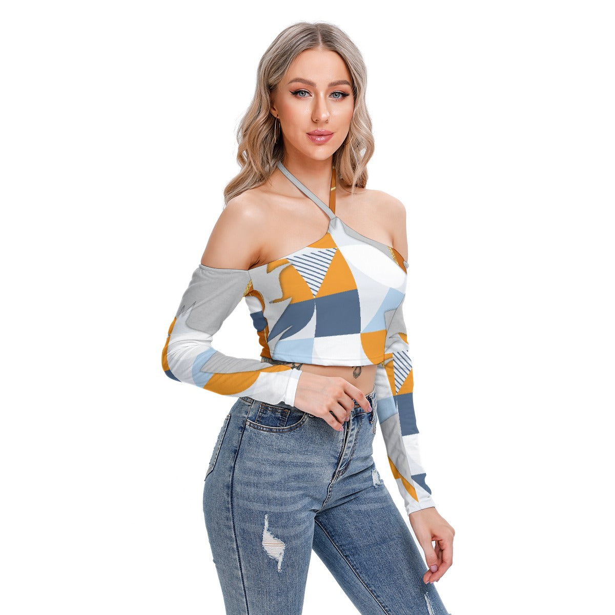 All-Over Print Women's Halter Lace-up Top
