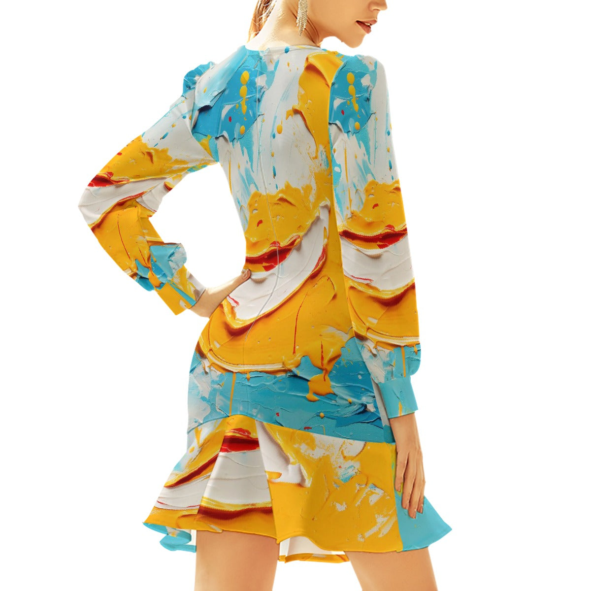 All-Over Print Women's Ruffle Hem Skinny Dress