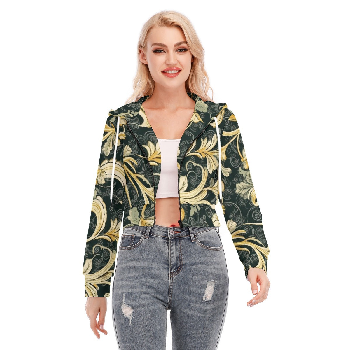 All-Over Print Women's Crop Top Hoodie With Zipper Closure