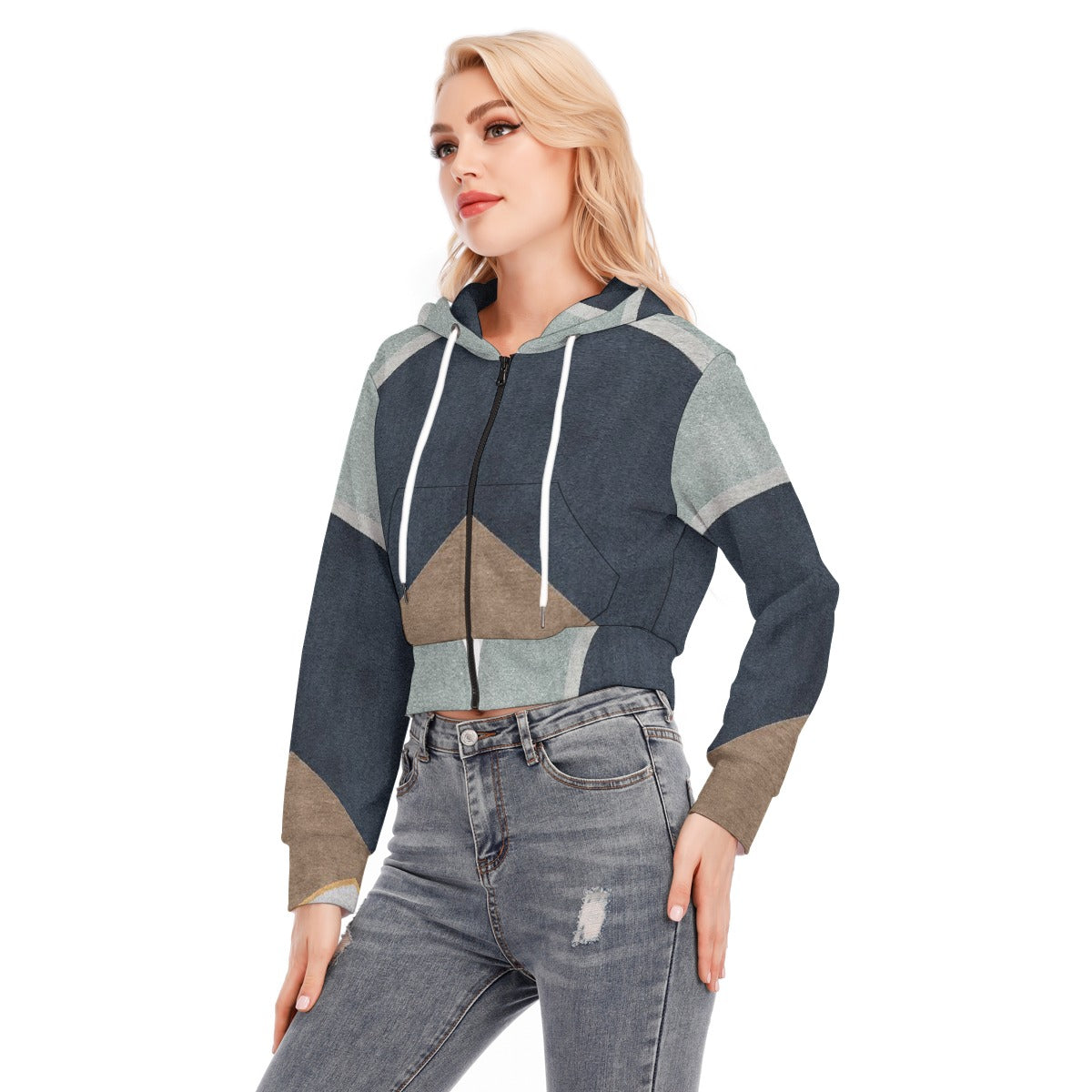 All-Over Print Women's Crop Top Hoodie With Zipper Closure