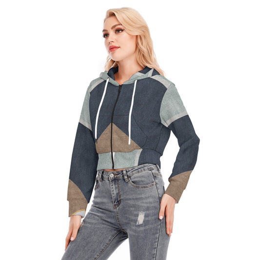 All-Over Print Women's Crop Top Hoodie With Zipper Closure