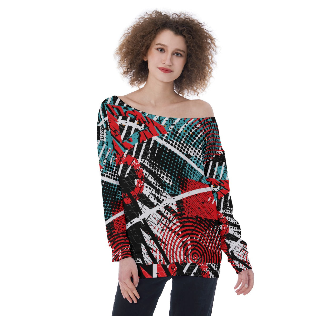 All-Over Print Oversized Women's Off-Shoulder Sweatshirt