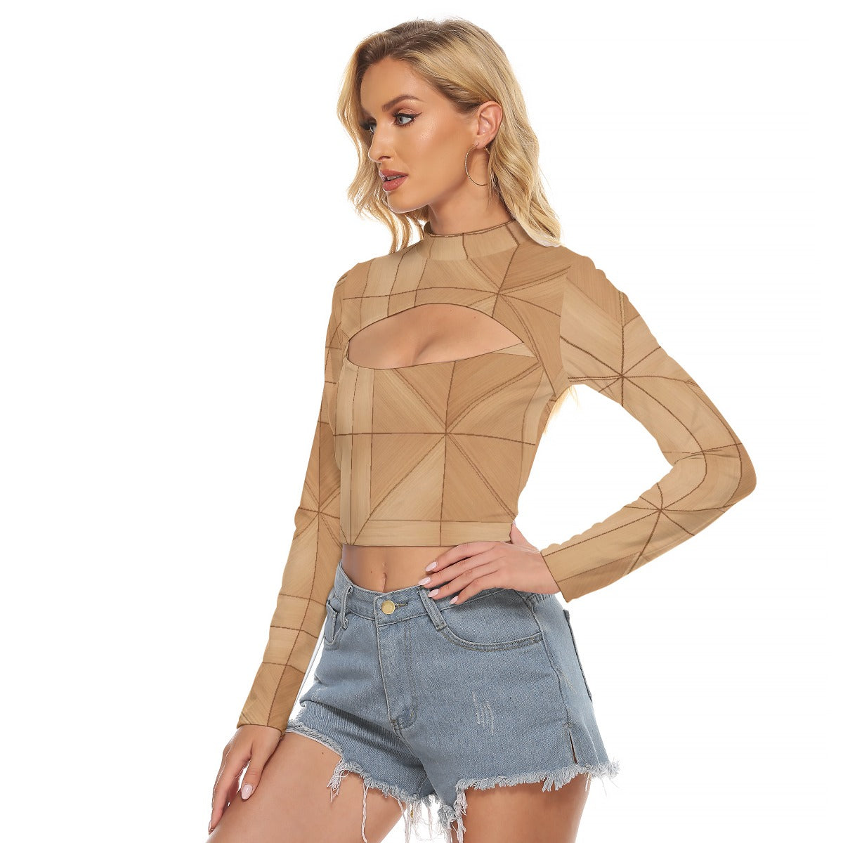 All-Over Print Women's Hollow Chest Keyhole Tight Crop Top