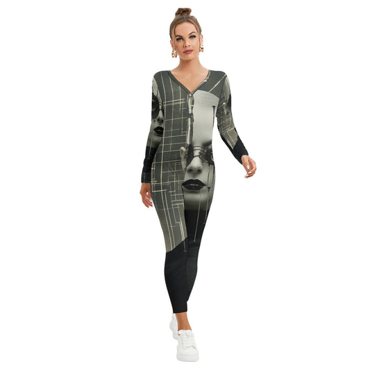 All-Over Print Women's Plunging Neck Jumpsuit