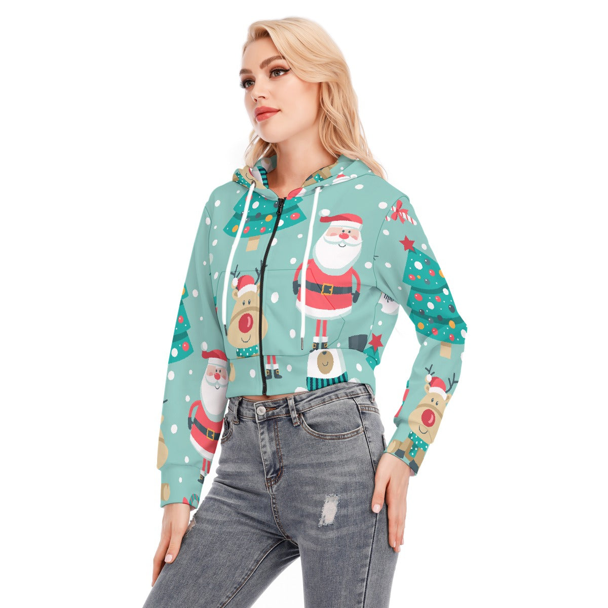 All-Over Print Women's Crop Top Hoodie With Zipper Closure