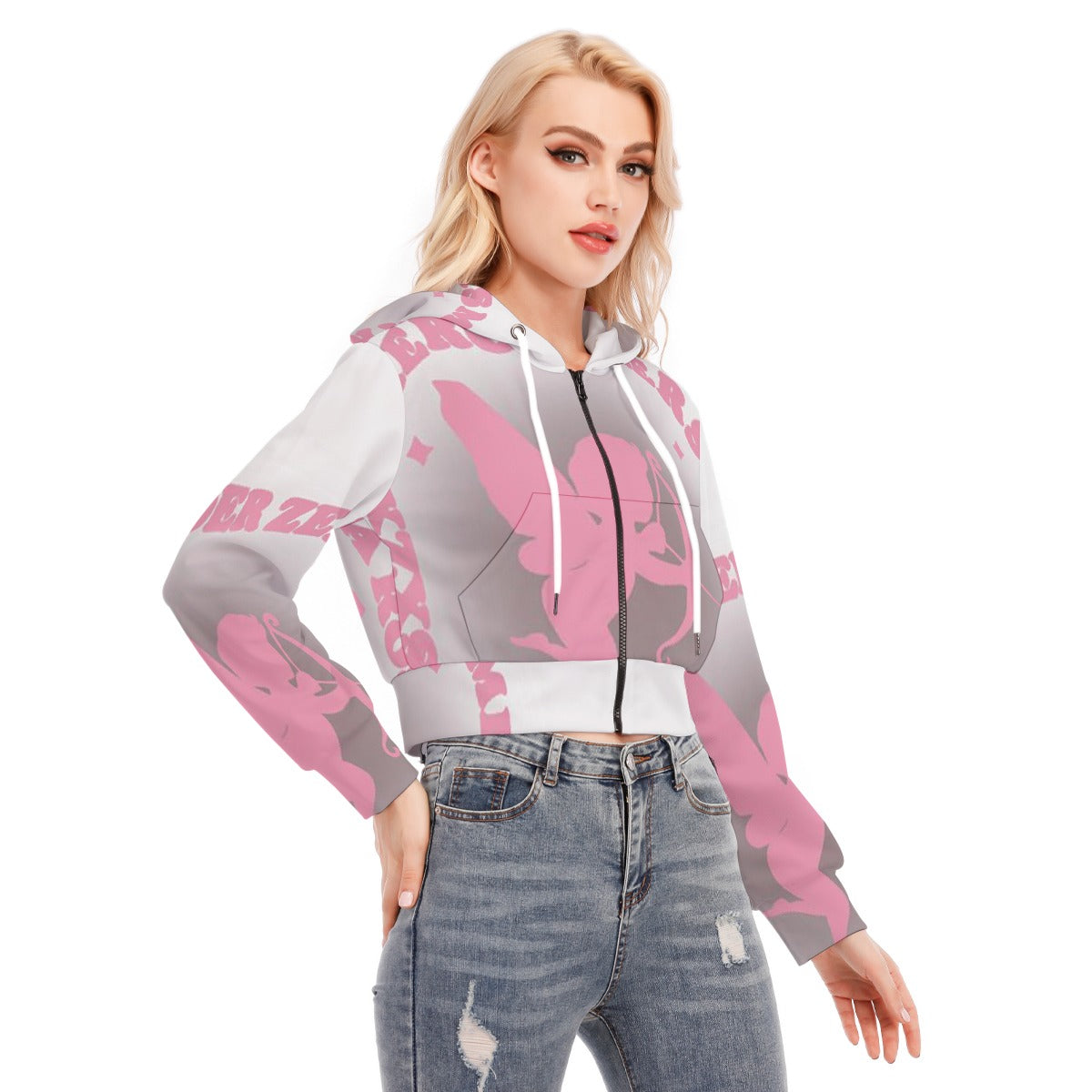 All-Over Print Women's Crop Top Hoodie With Zipper Closure