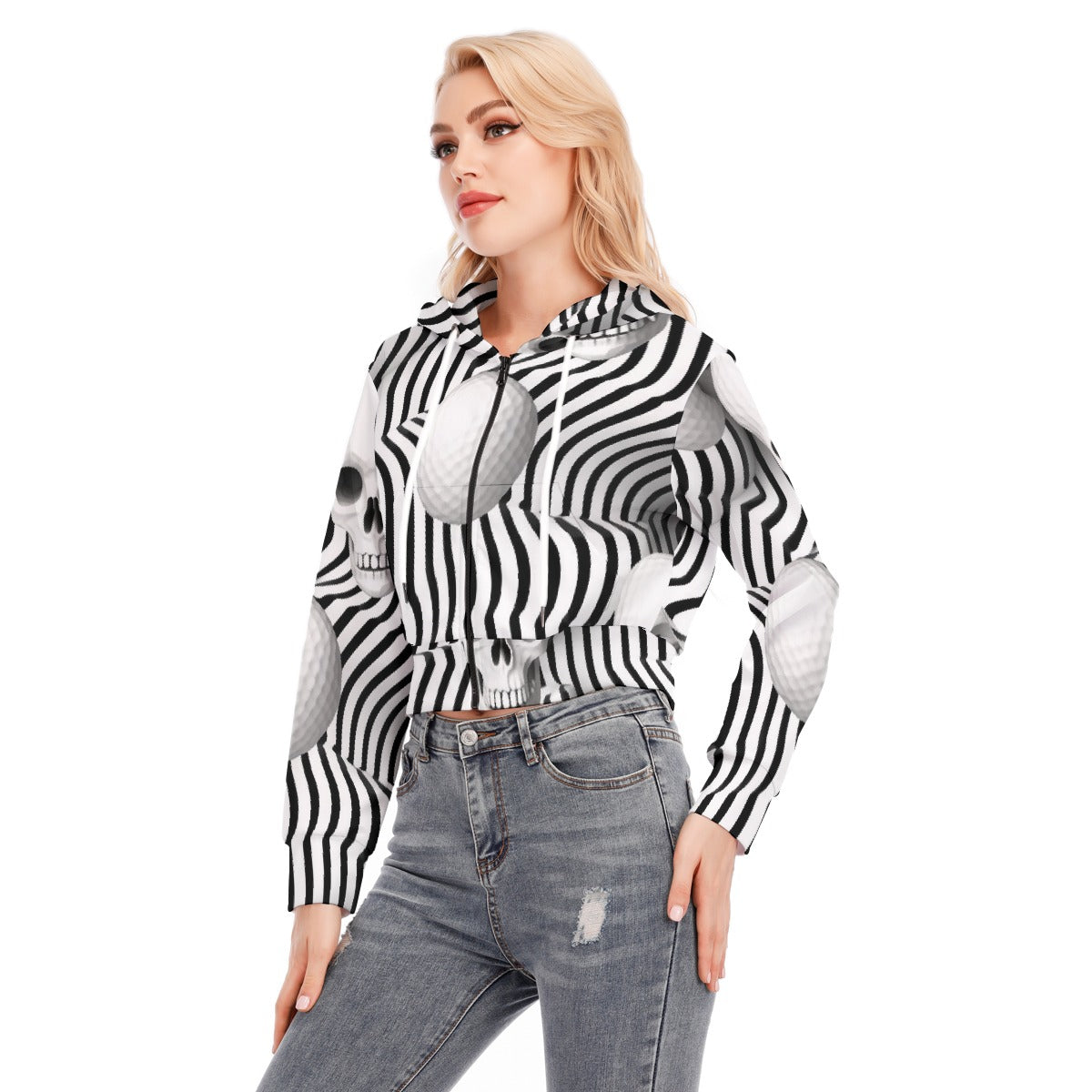 All-Over Print Women's Crop Top Hoodie With Zipper Closure