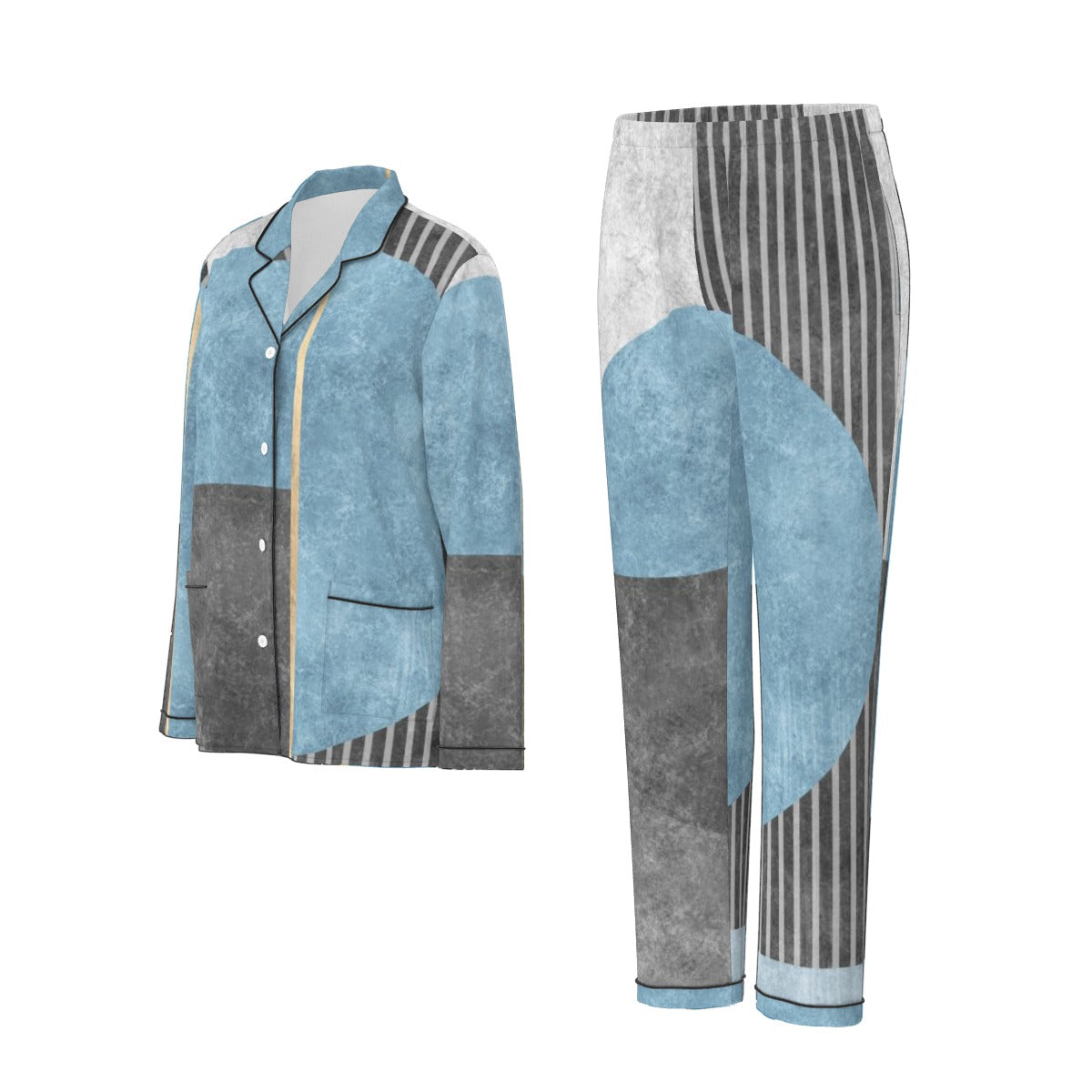 All-Over Print Women's Long Sleeve Pajama Set With Black Contrast Piping