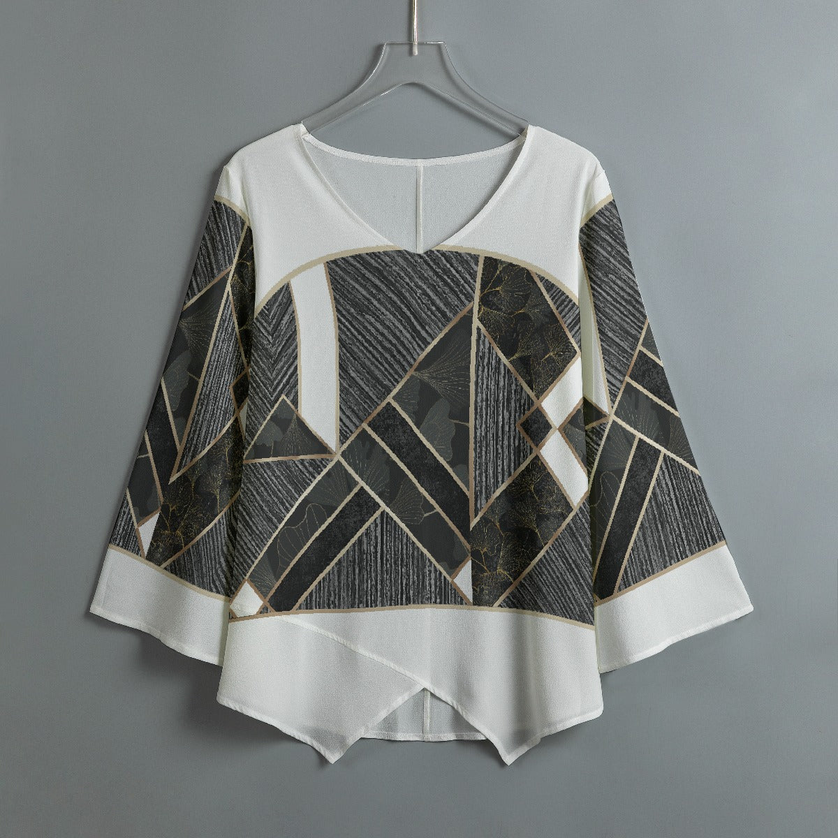 All-Over Print Women's V-neck T-shirt With Irregular Hem