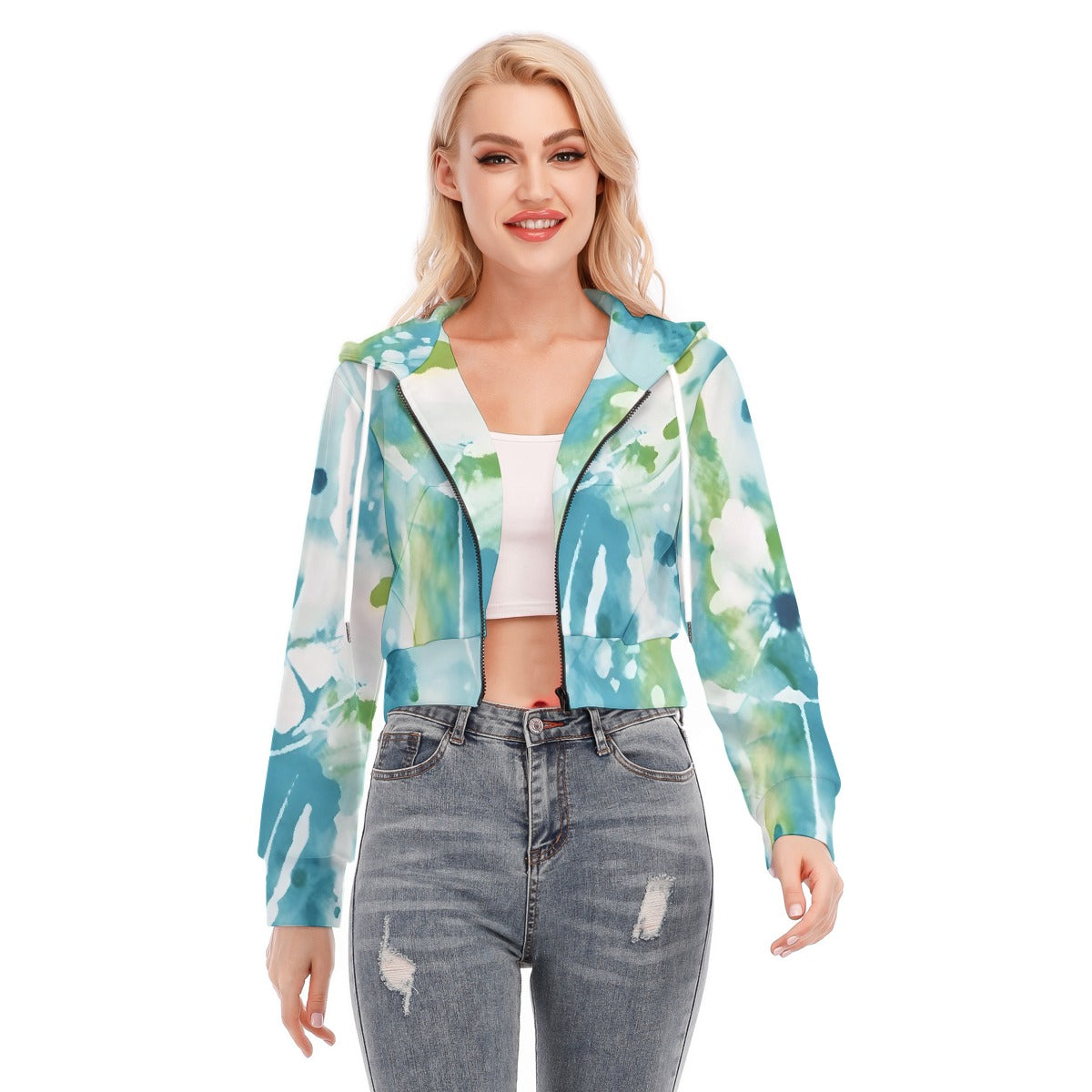 All-Over Print Women's Crop Top Hoodie With Zipper Closure