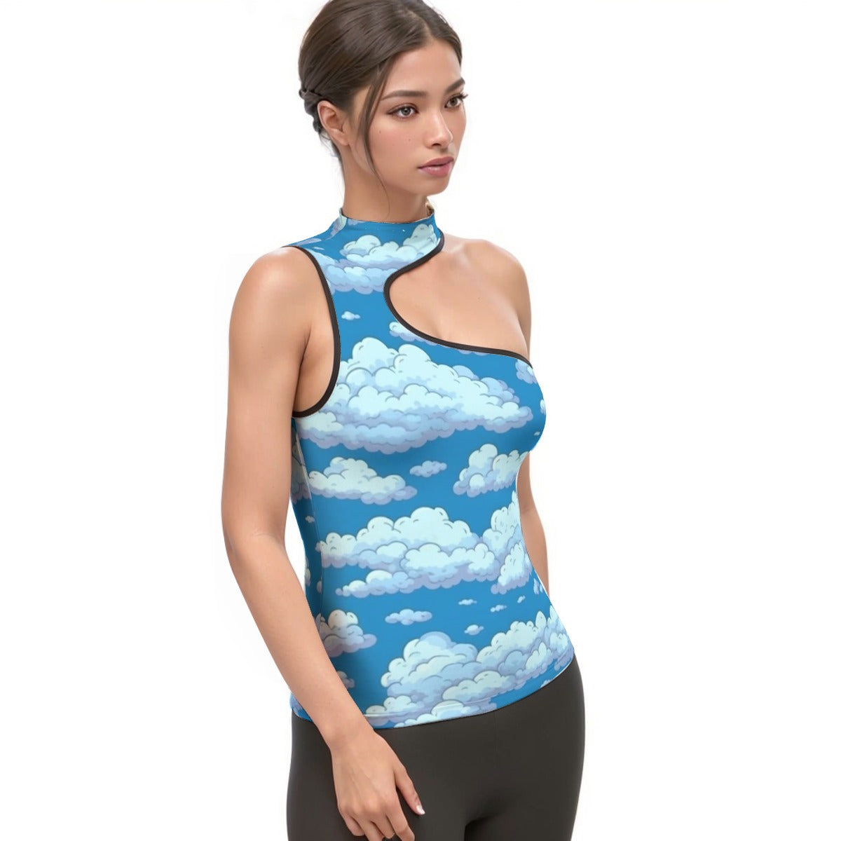 All-Over Print Women's Halter Sleeveless Asymmetrical Tank Top