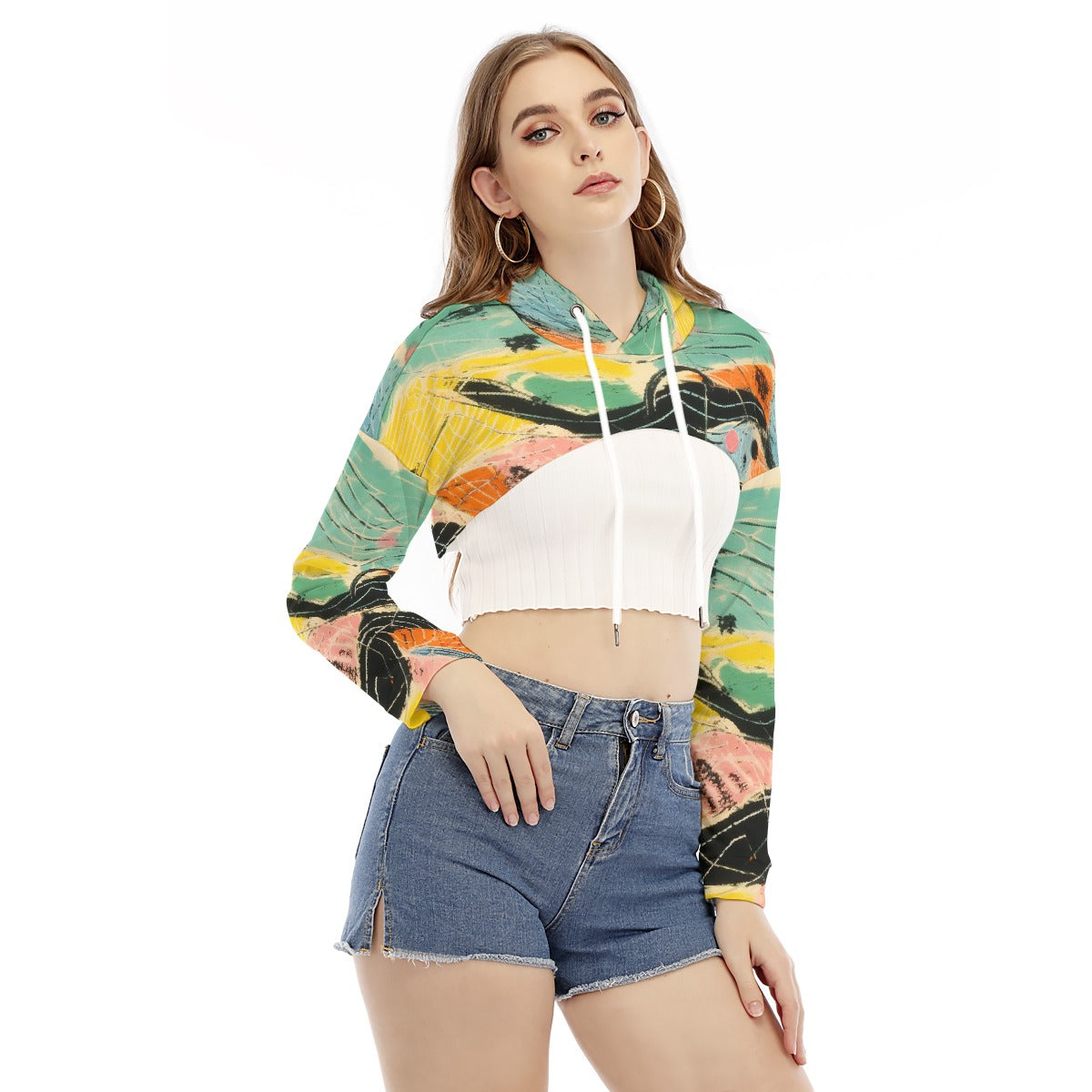 All-Over Print Women's Smock Short Hoodie With Long Sleeve