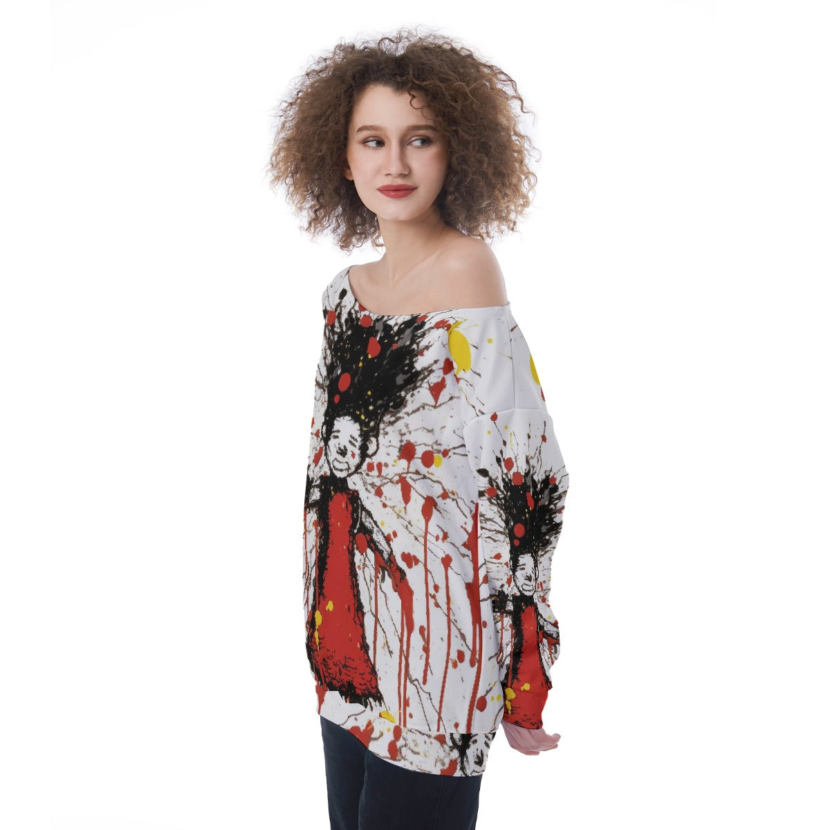 All-Over Print Oversized Women's Off-Shoulder Sweatshirt