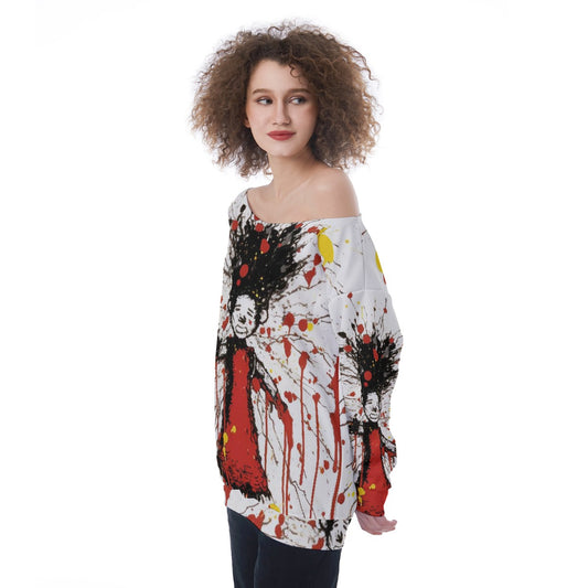 All-Over Print Oversized Women's Off-Shoulder Sweatshirt
