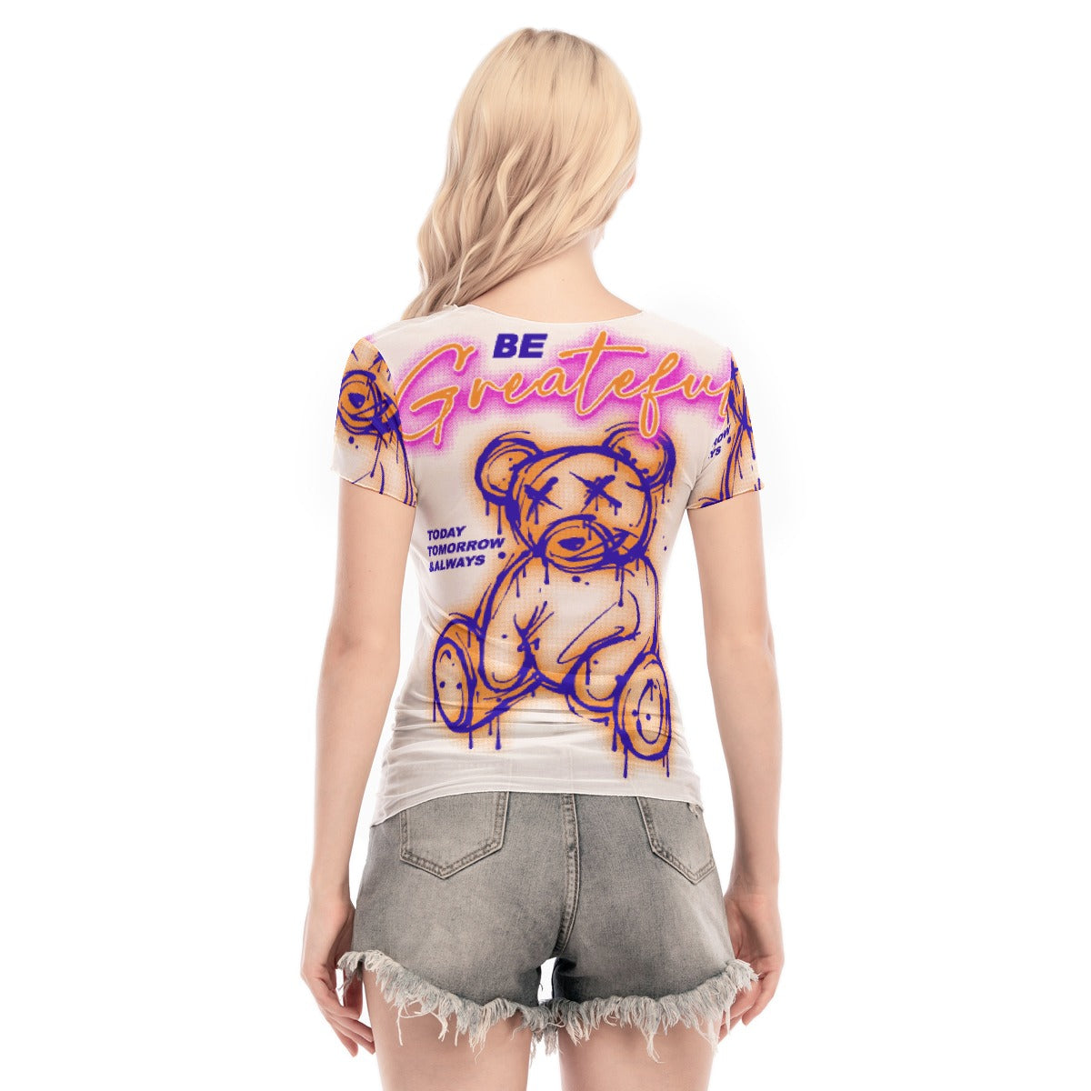 All-Over Print Women's Short Sleeve Mesh Blouse