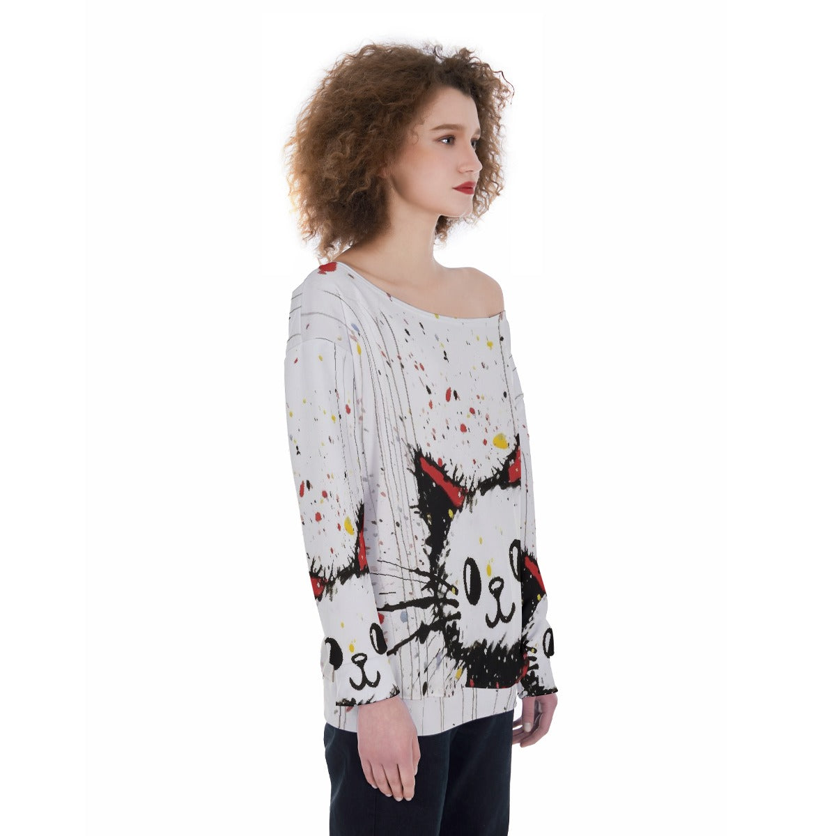 All-Over Print Oversized Women's Off-Shoulder Sweatshirt