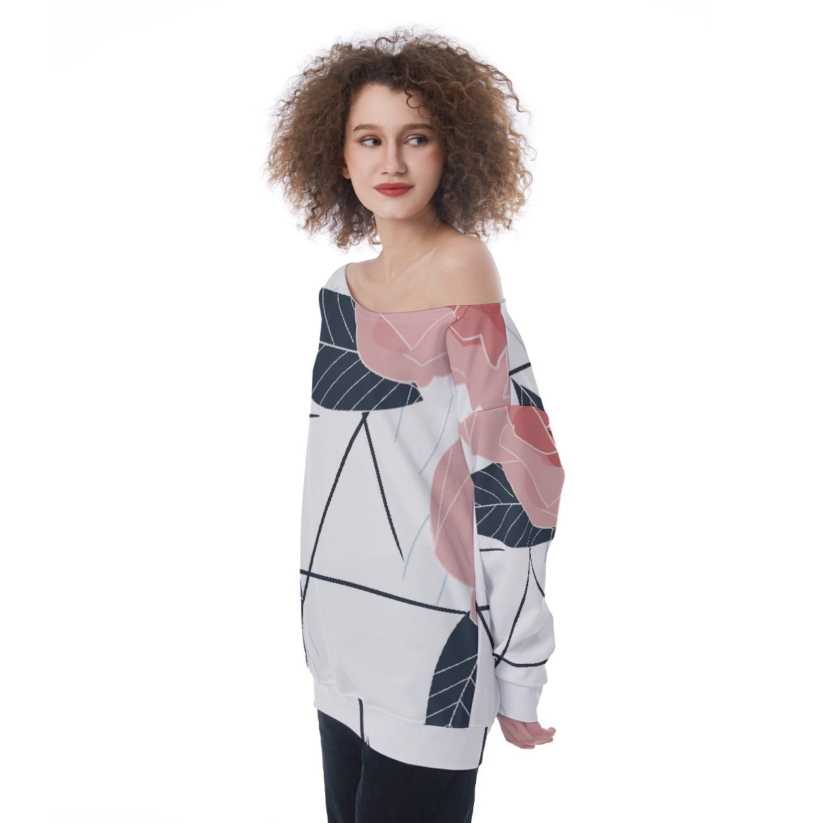 All-Over Print Oversized Women's Off-Shoulder Sweatshirt