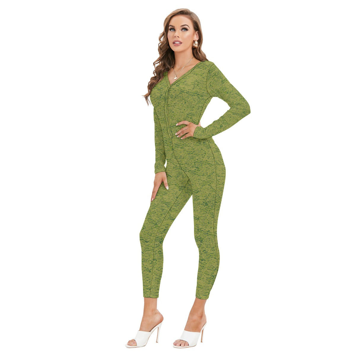 All-Over Print Women's Plunging Neck Jumpsuit