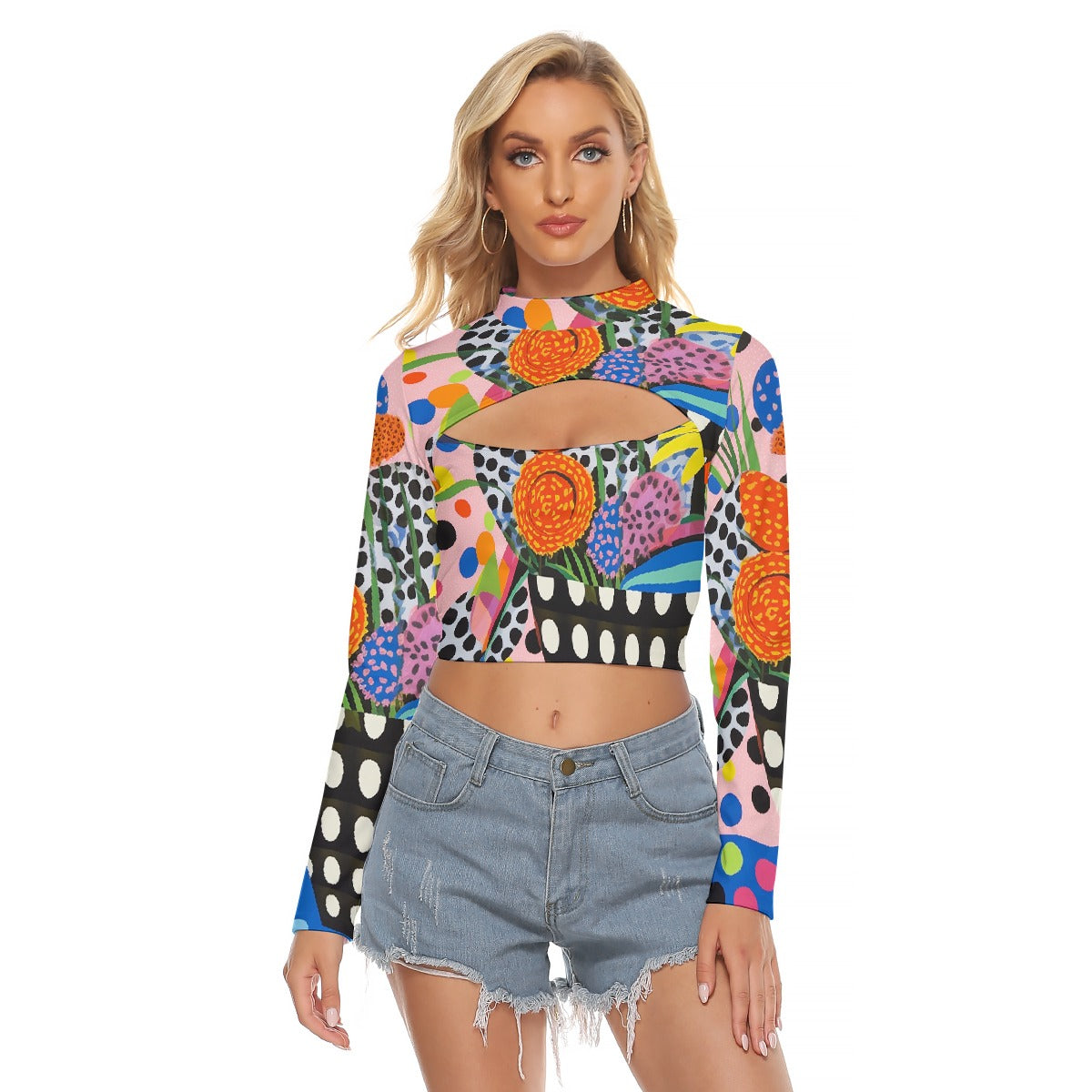 All-Over Print Women's Hollow Chest Keyhole Tight Crop Top