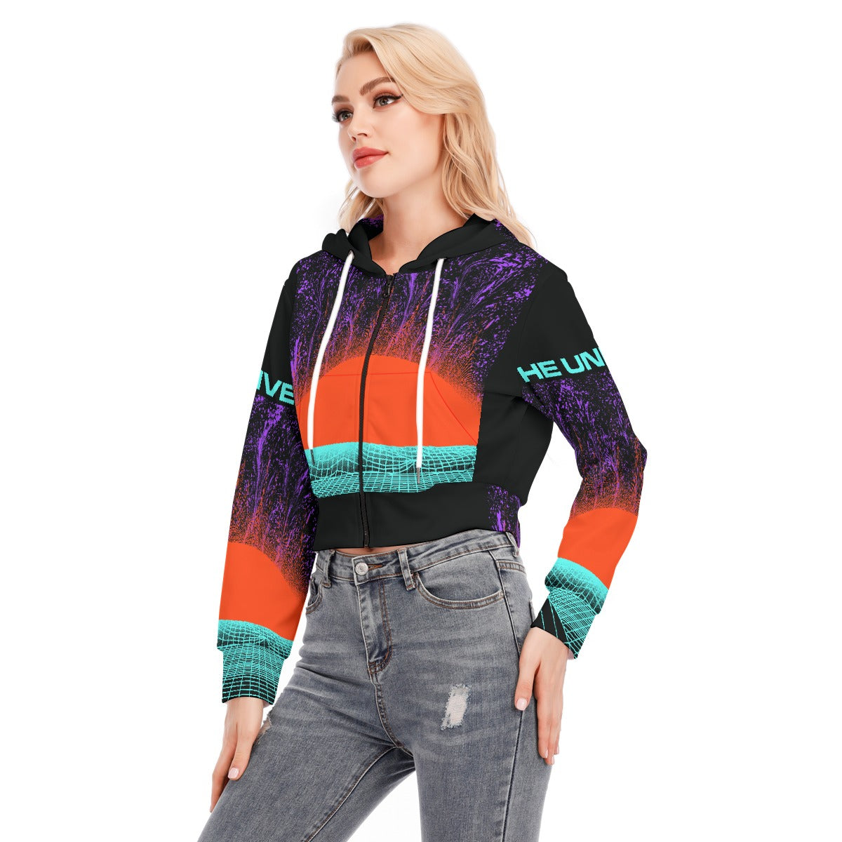 All-Over Print Women's Crop Top Hoodie With Zipper Closure