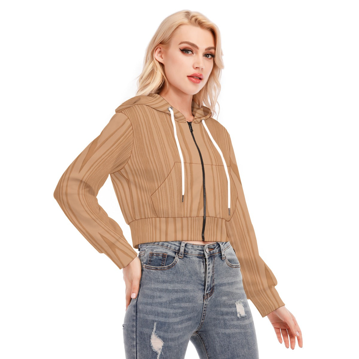 All-Over Print Women's Crop Top Hoodie With Zipper Closure