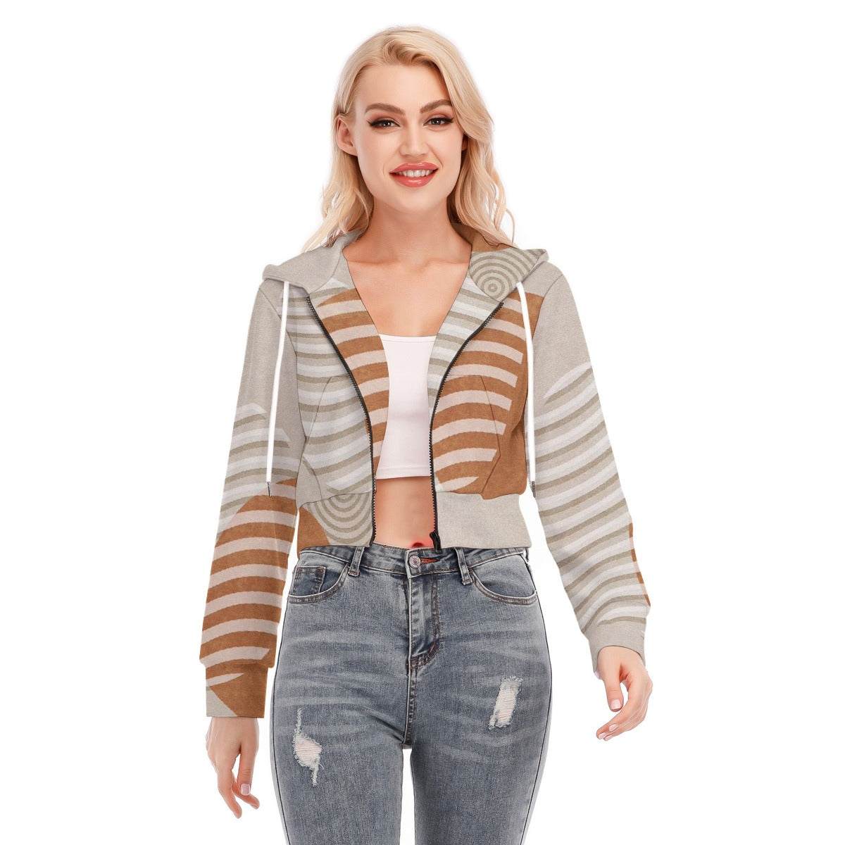 All-Over Print Women's Crop Top Hoodie With Zipper Closure