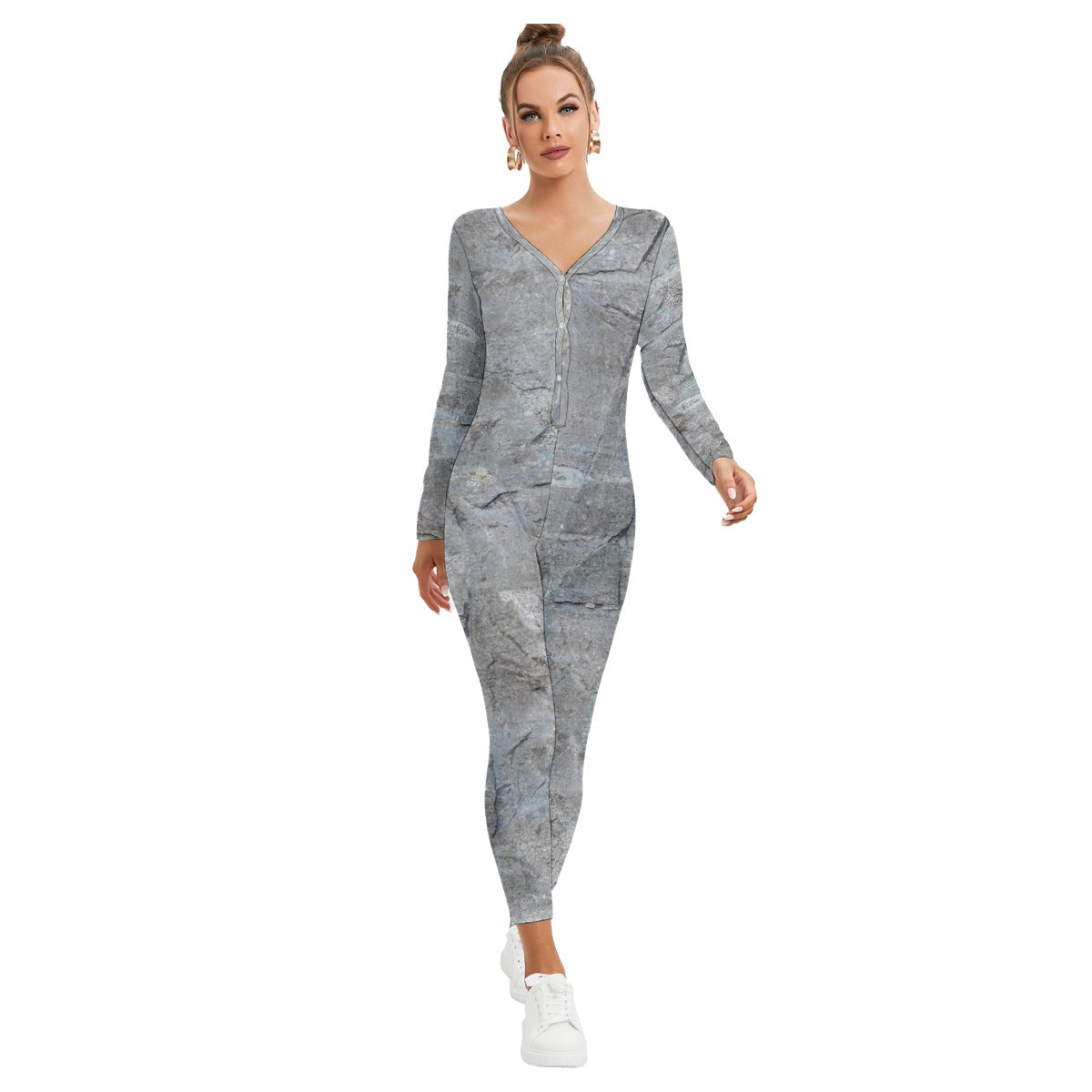 All-Over Print Women's Plunging Neck Jumpsuit