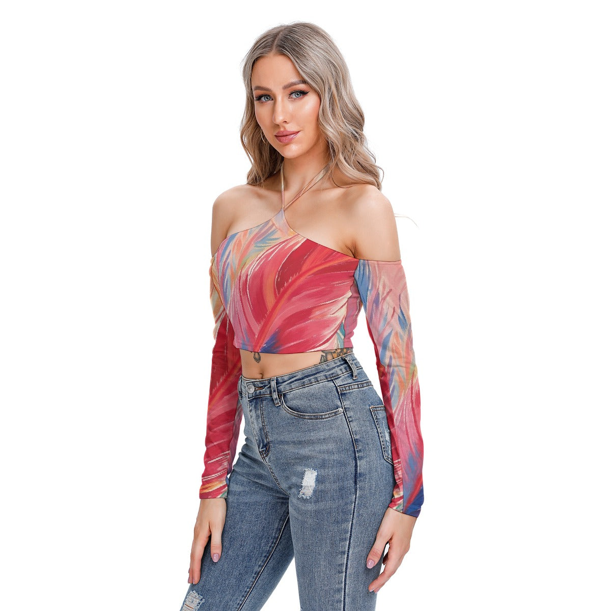 All-Over Print Women's Halter Lace-up Top