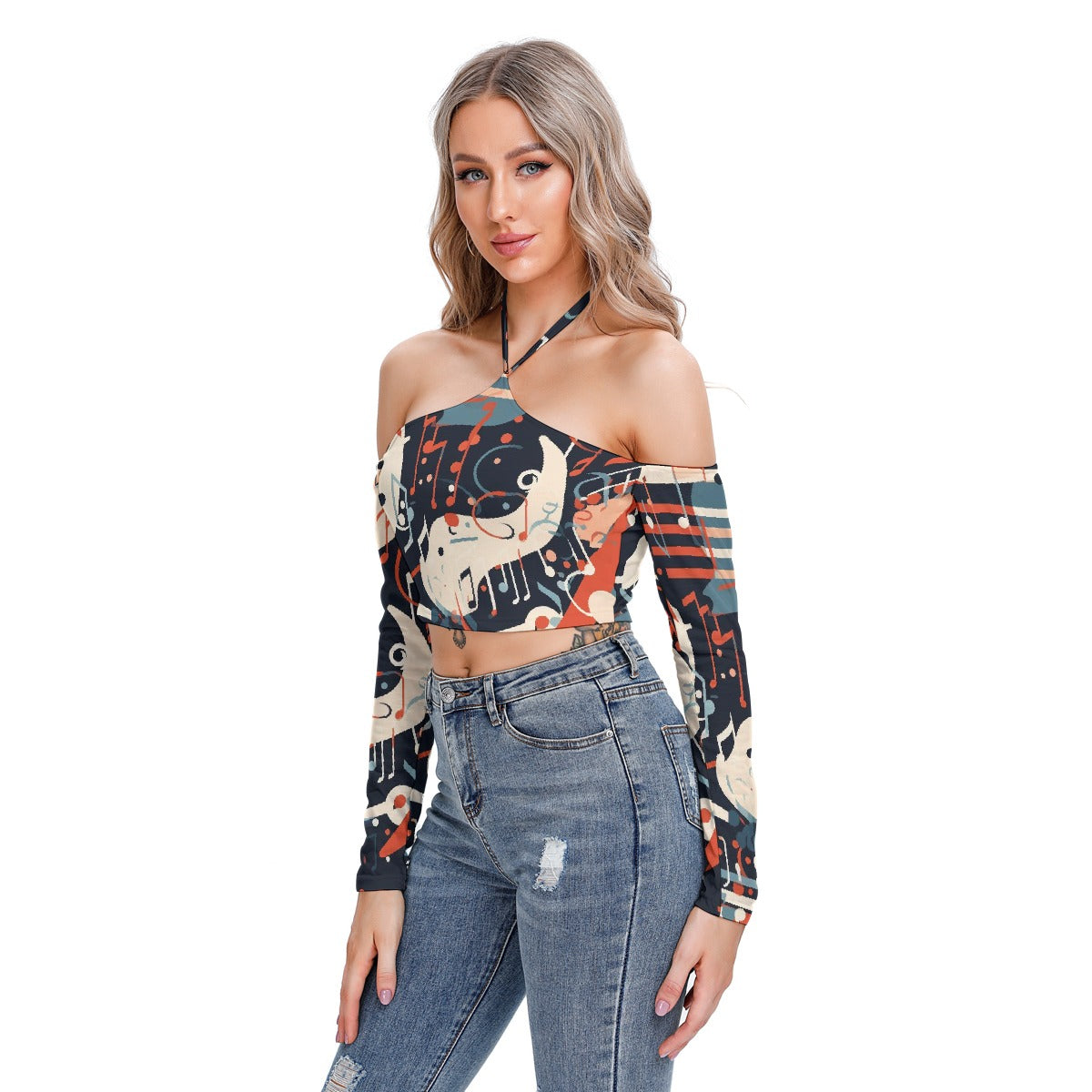 All-Over Print Women's Halter Lace-up Top
