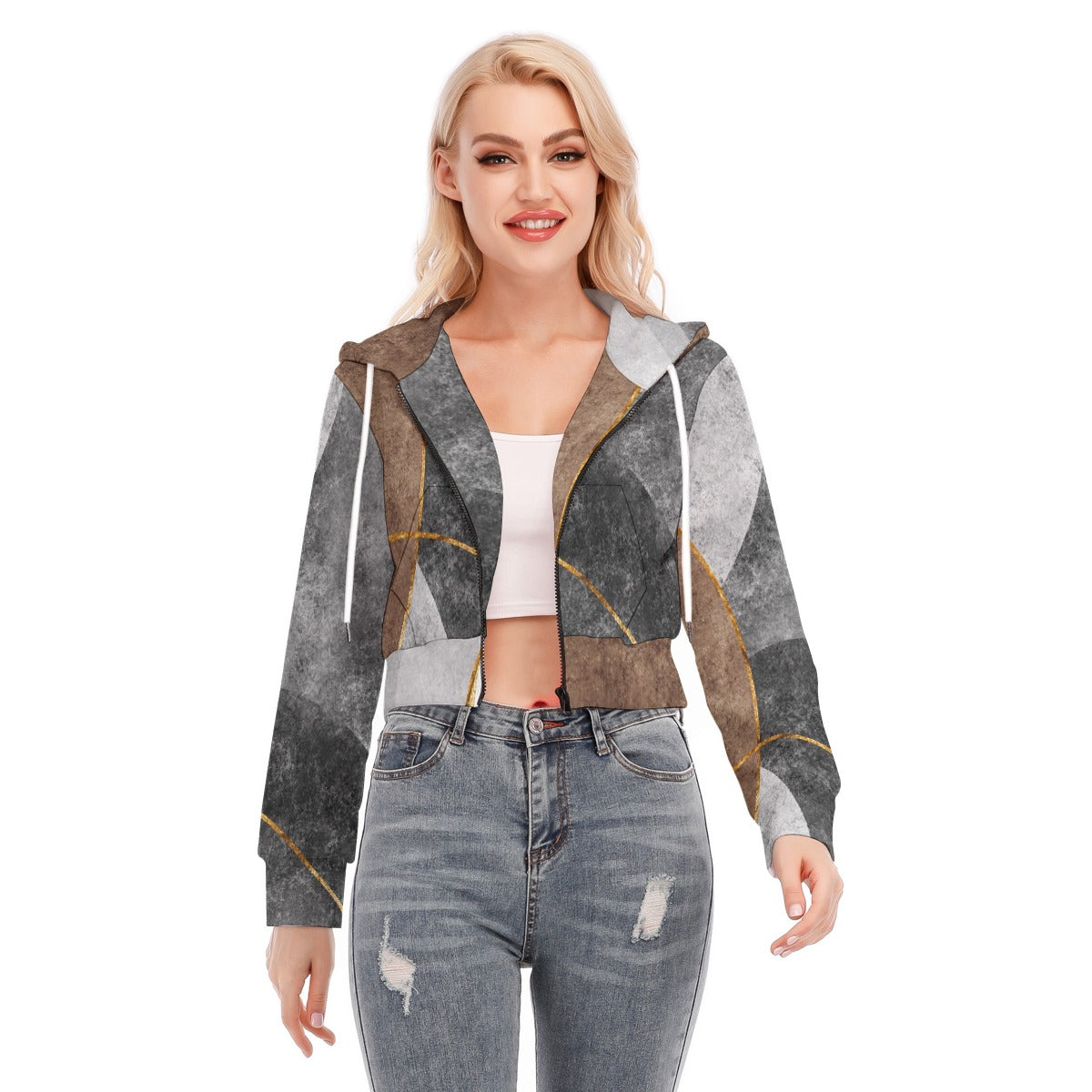 All-Over Print Women's Crop Top Hoodie With Zipper Closure