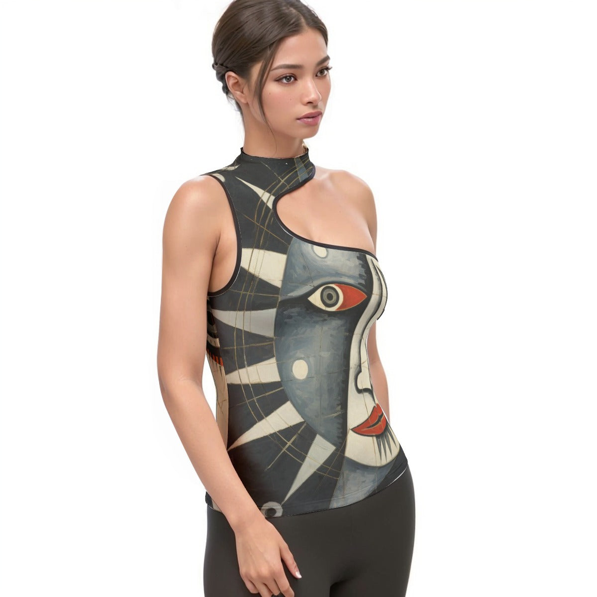 All-Over Print Women's Halter Sleeveless Asymmetrical Tank Top