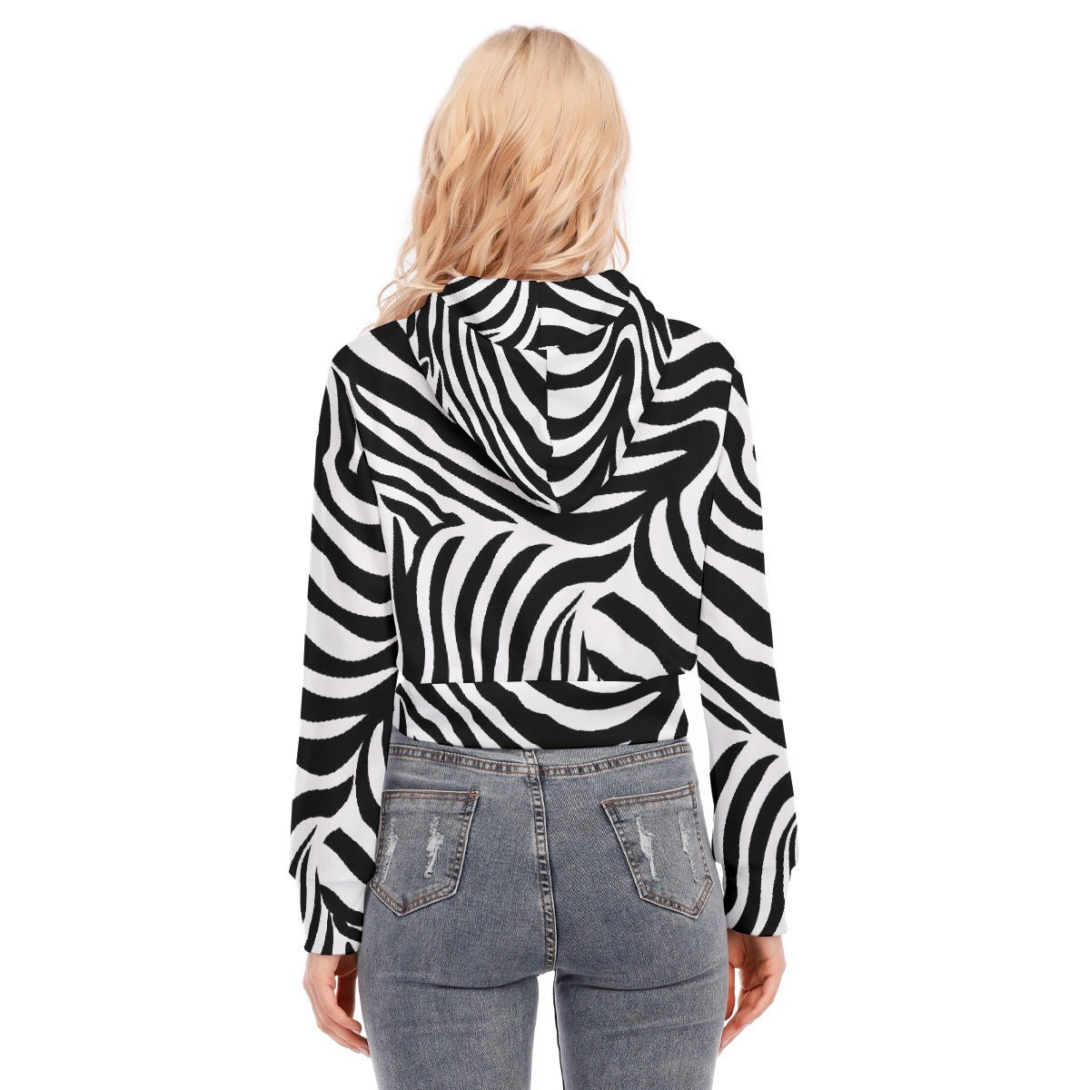 All-Over Print Women's Crop Top Hoodie With Zipper Closure