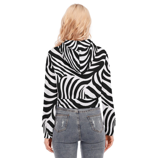 All-Over Print Women's Crop Top Hoodie With Zipper Closure