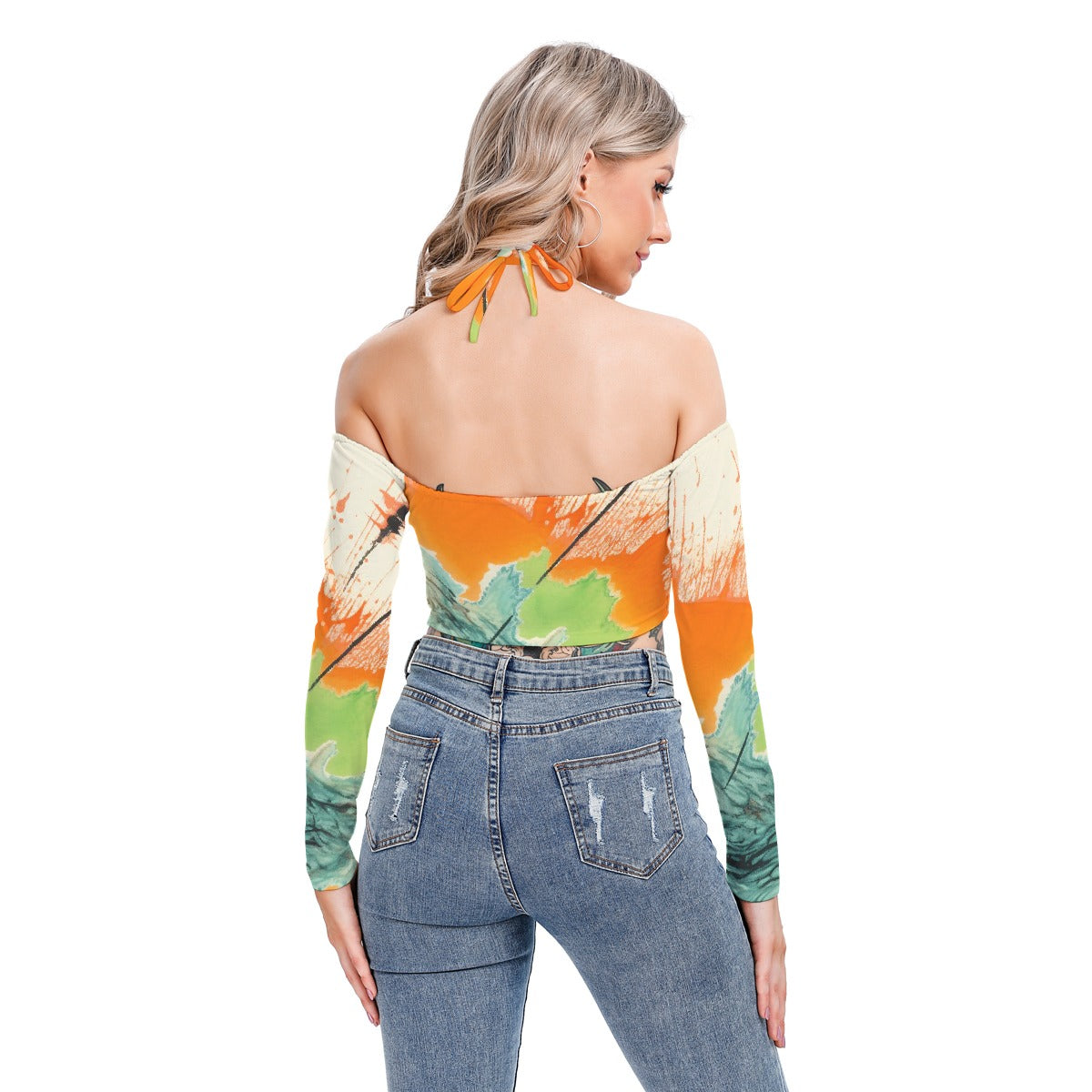 All-Over Print Women's Halter Lace-up Top