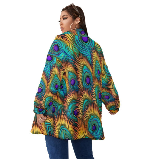 All-Over Print Unisex Borg Fleece Stand-up Collar Coat With Zipper Closure(Plus Size)