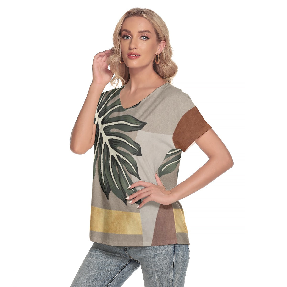 All-Over Print Women's Loose V-neck Short Sleeve T-shirt