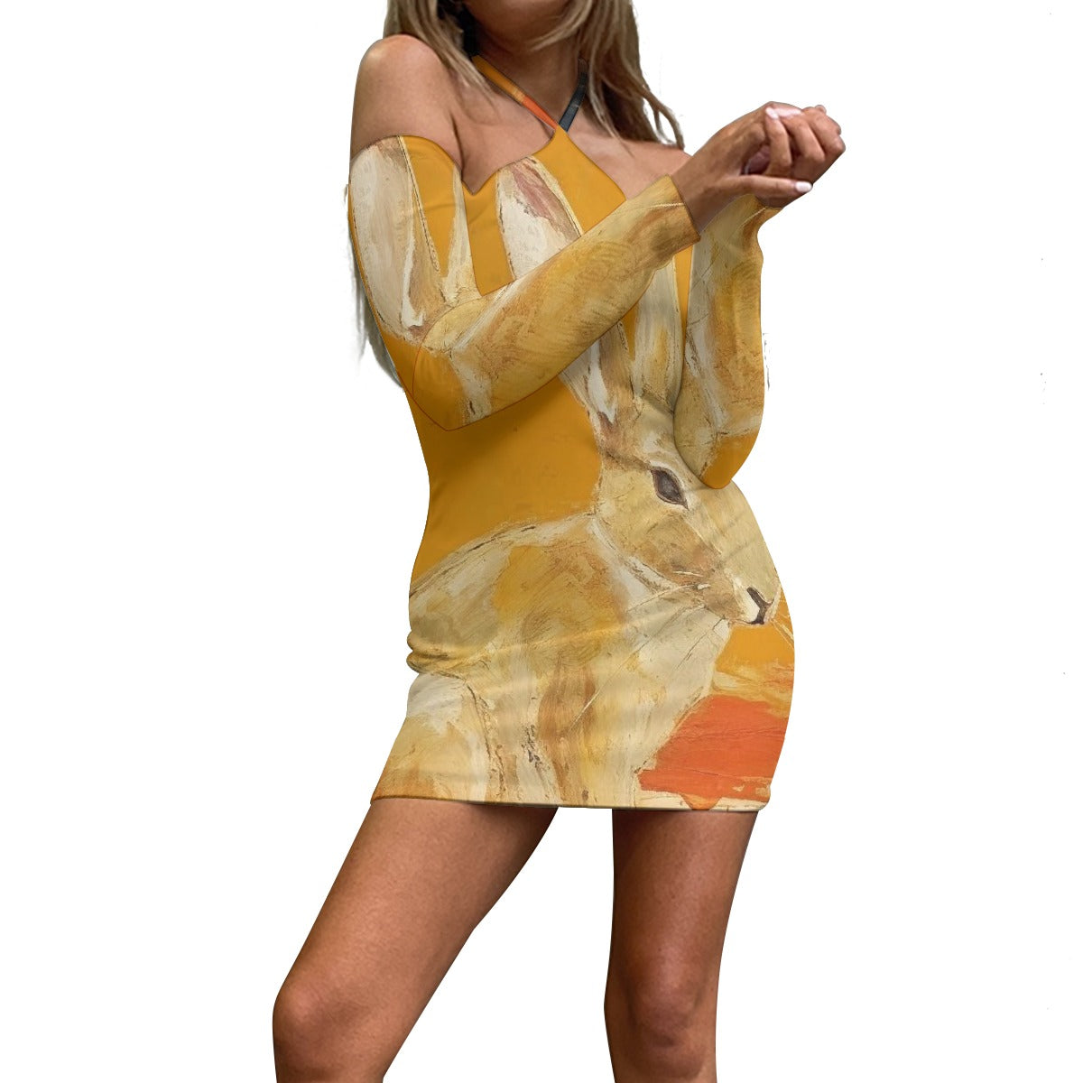 All-Over Print Women's Halter Lace-up Dress