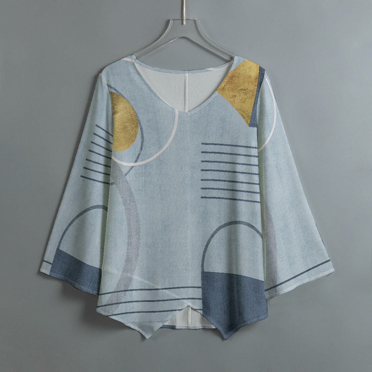 All-Over Print Women's V-neck T-shirt With Irregular Hem